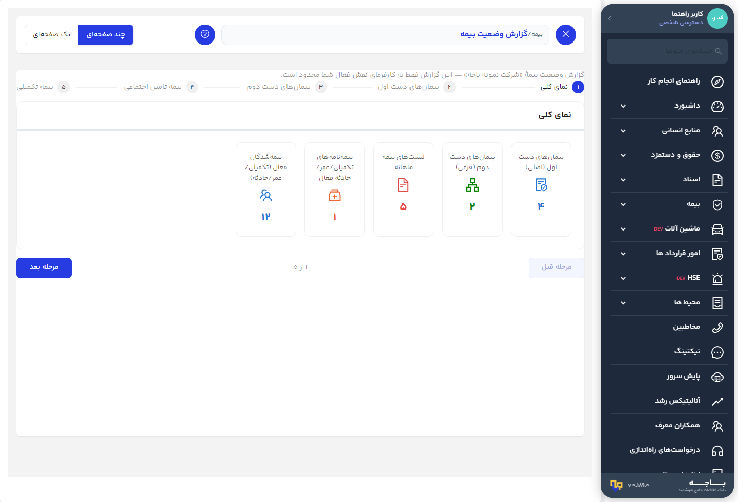 نمای کلی گزارش وضعیت بیمه برای کارفرمای نقش فعال
